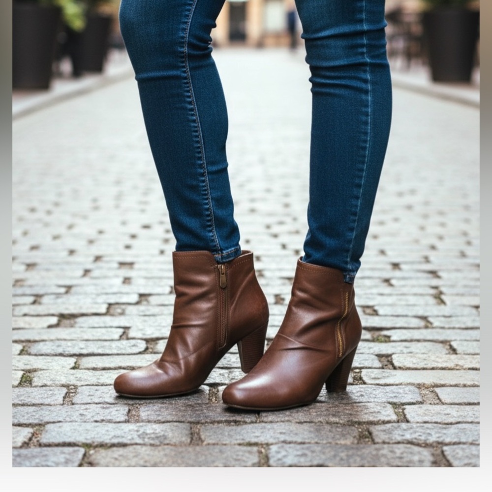 Fergalicious by Fergie Brown Vegan Leather Ankleโ Boot 9.5 Women Fall Casual